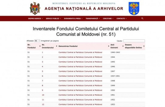 {Открыты для доступа архивные документы ЦК КПМ за 1940-1991 годы} Молдавские Ведомости